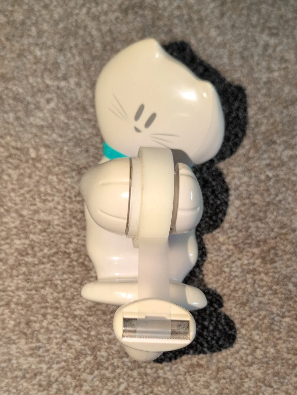 White Cat Tape Dispenser with Teal Collar